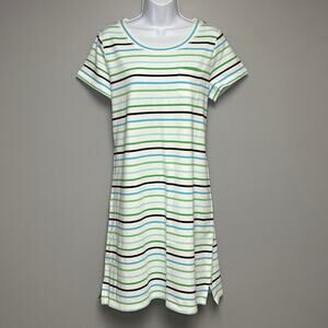 NWOT‎ Talbots Blue Green Nautical Striped Terry Beach Cover-Up T-Shirt Dress M